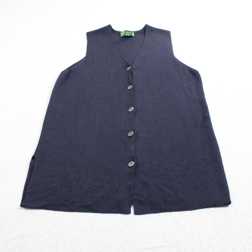 Vintage Ralph Lauren Country Sweater Vest Women Large Blue Merino Wool 90s READ